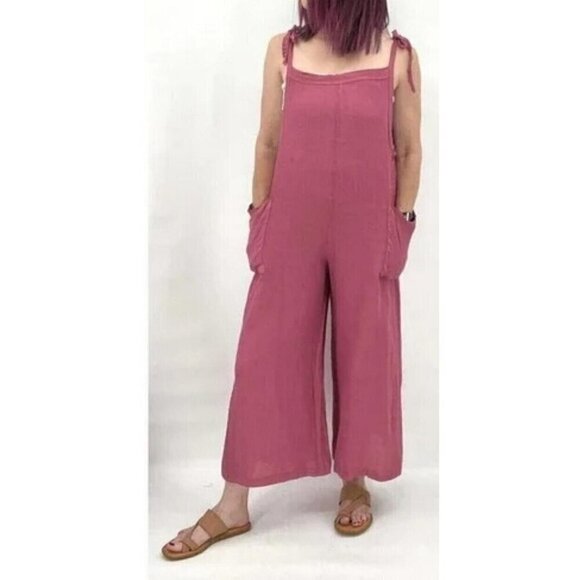 Meo Meli Natural 100% Linen Ties Pockets Boho Lagenlook Jumpsuit - Italy - Picture 7 of 8